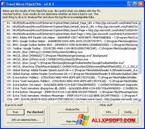 Screenshot HijackThis for Windows XP