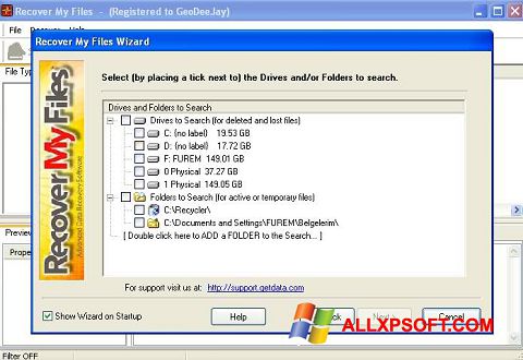 Screenshot Recover My Files for Windows XP