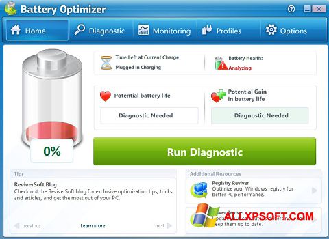 Screenshot Battery Optimizer for Windows XP