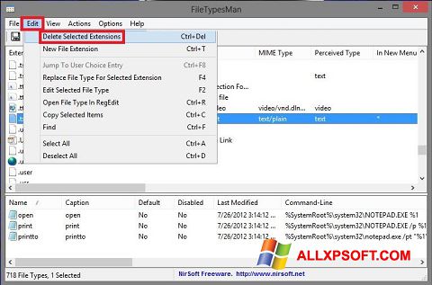 Screenshot Unassociate File Types for Windows XP