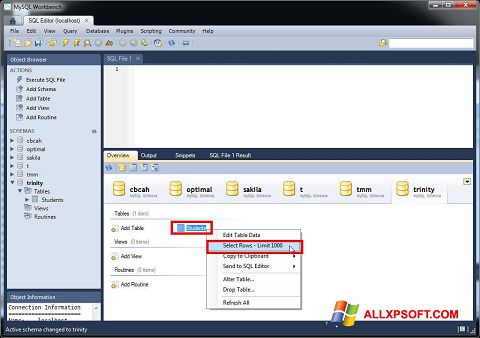Screenshot MySQL Workbench for Windows XP