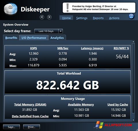 Screenshot Diskeeper for Windows XP
