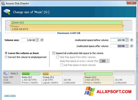 Screenshot Acronis Disk Director for Windows XP
