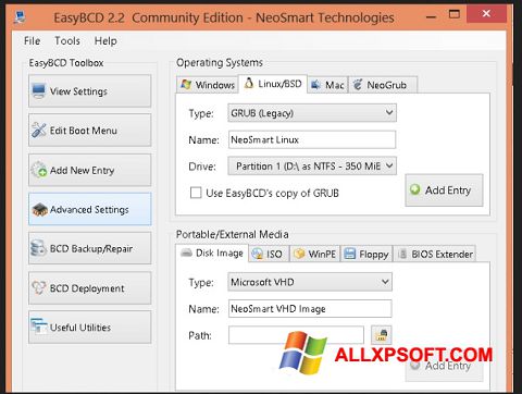 Screenshot EasyBCD for Windows XP