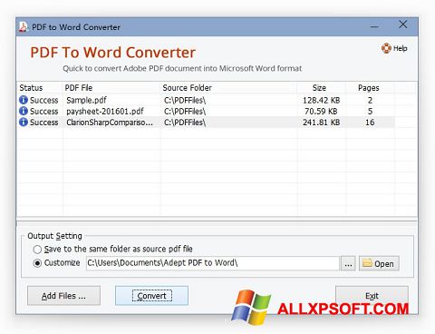 Screenshot PDF to Word Converter for Windows XP