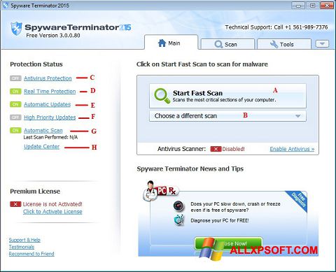 Screenshot Spyware Terminator for Windows XP