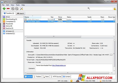 Screenshot qBittorrent for Windows XP