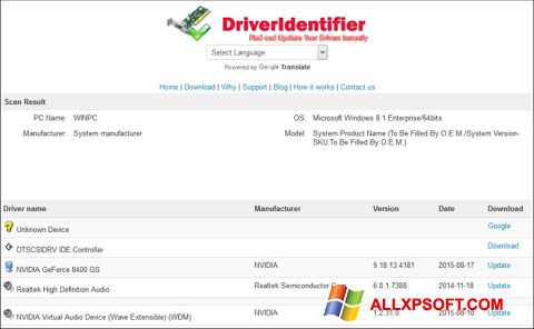 Screenshot Driver Identifier for Windows XP