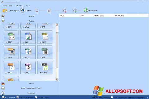 Screenshot Format Factory for Windows XP