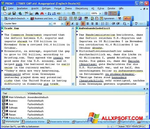 Screenshot PROMT for Windows XP