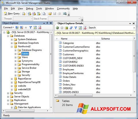Screenshot Microsoft SQL Server for Windows XP