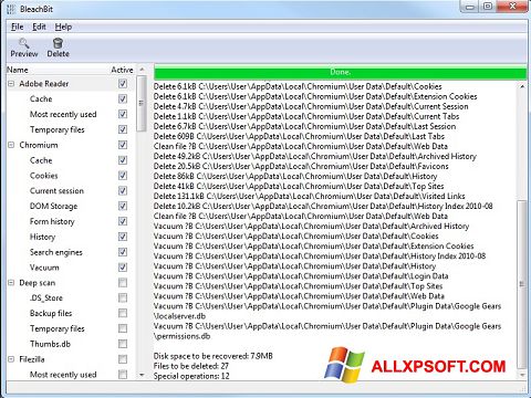 Screenshot BleachBit for Windows XP