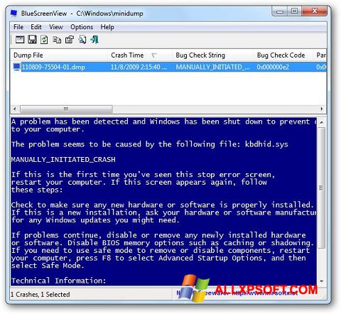 Screenshot BlueScreenView for Windows XP