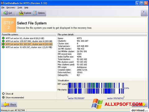 Screenshot GetDataBack for Windows XP