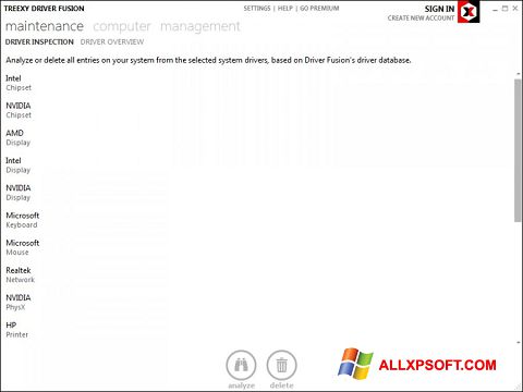 Screenshot Driver Fusion for Windows XP