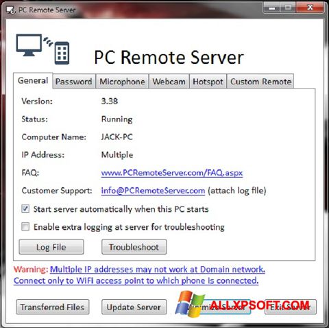 Screenshot PC Remote Server for Windows XP