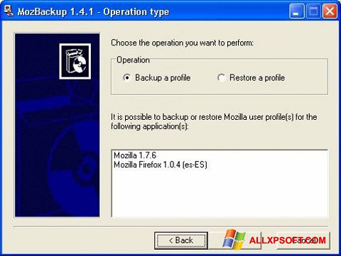 Screenshot MozBackup for Windows XP