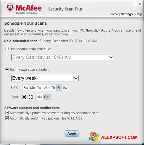 Screenshot McAfee Security Scan Plus for Windows XP
