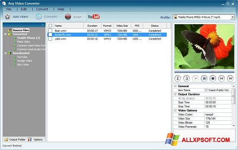Screenshot Any Video Converter for Windows XP
