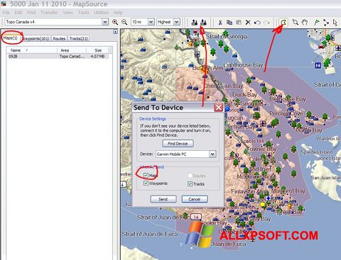 Screenshot MapSource for Windows XP