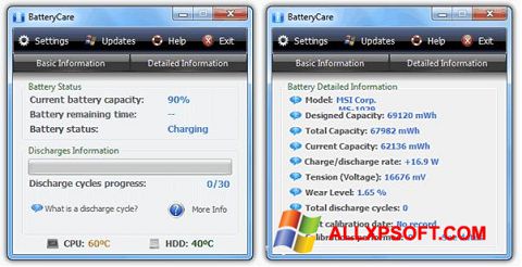 Screenshot BatteryCare for Windows XP