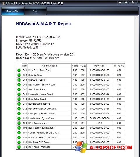 Screenshot HDDScan for Windows XP