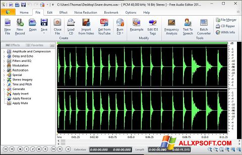 Screenshot Free Audio Editor for Windows XP