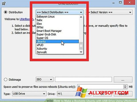 Screenshot UNetbootin for Windows XP