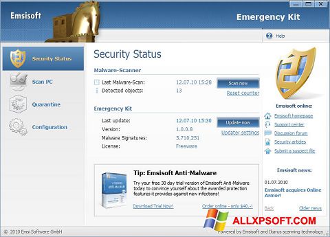 Screenshot Emsisoft Emergency Kit for Windows XP