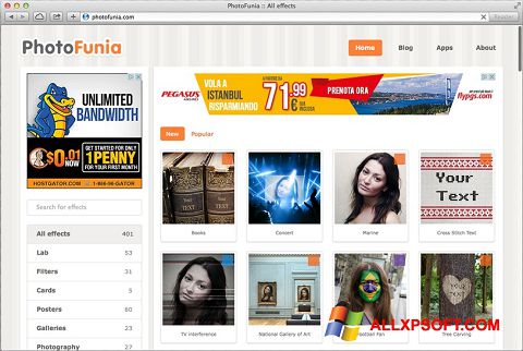 Screenshot PhotoFunia for Windows XP
