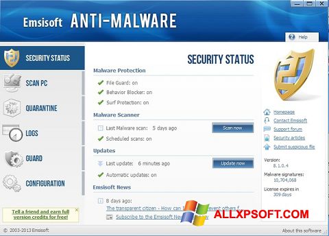 Screenshot Emsisoft Anti-Malware for Windows XP