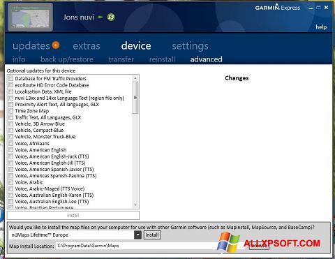 Screenshot Garmin Express for Windows XP