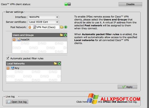 Screenshot Cisco VPN Client for Windows XP