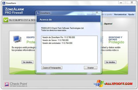 Screenshot ZoneAlarm for Windows XP