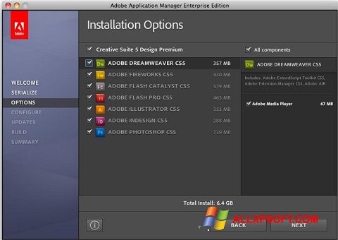 Screenshot Adobe Application Manager for Windows XP