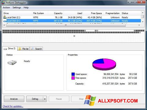 Screenshot Defraggler for Windows XP