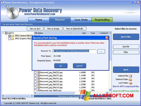 Screenshot Power Data Recovery for Windows XP