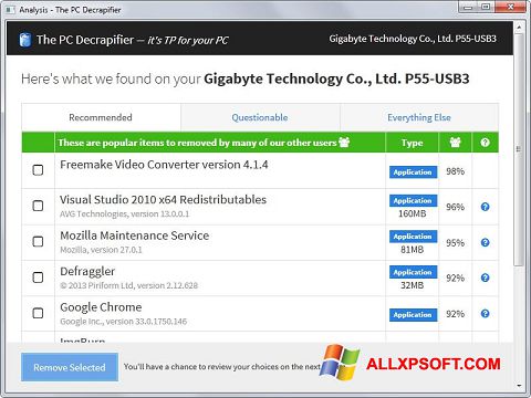 Screenshot PC Decrapifier for Windows XP