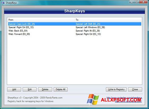 Screenshot SharpKeys for Windows XP