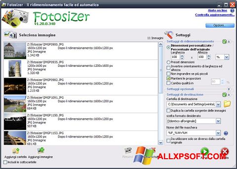 Screenshot Fotosizer for Windows XP