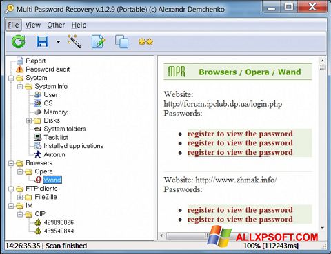 Screenshot Multi Password Recovery for Windows XP