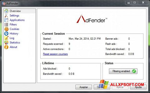 Screenshot AdFender for Windows XP