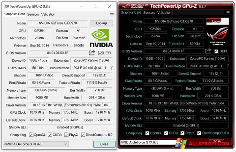 Screenshot GPU-Z for Windows XP