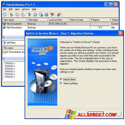 Screenshot Handy Backup for Windows XP