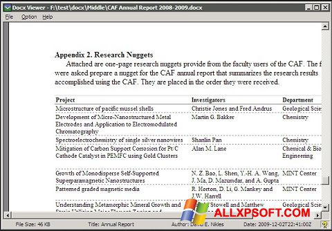 Screenshot DocX Reader for Windows XP