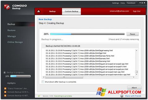 Screenshot Comodo BackUp for Windows XP