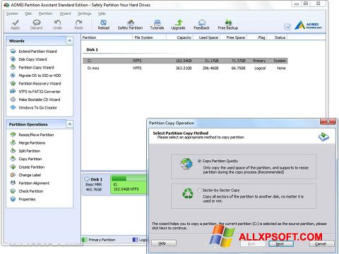 Screenshot AOMEI Partition Assistant for Windows XP