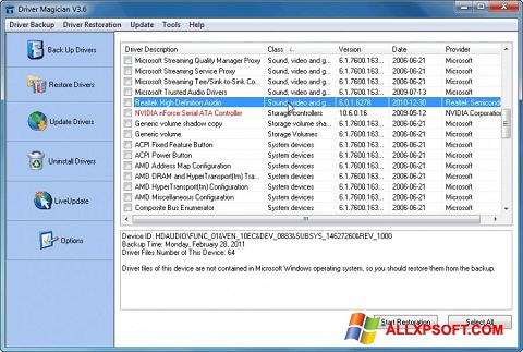 Screenshot Driver Magician for Windows XP
