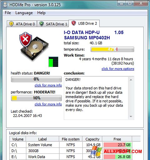 Screenshot HDDlife for Windows XP