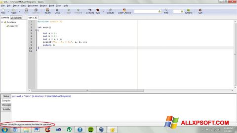 Screenshot Geany for Windows XP